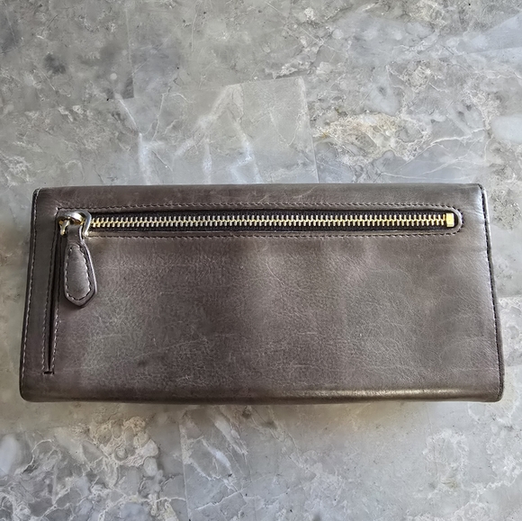 Prada Authentic Calf Skin Leather Ribbon Gray Brown Taupe Wallet - Picture 2 of 12